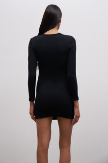 Heavy Ribbed Longsleeve Mini Dress - Black