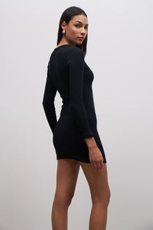 Heavy Ribbed Longsleeve Mini Dress - Black