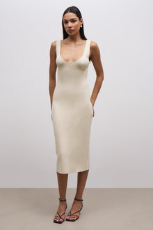 Scoop Neck Knit Midi Dress - Cream