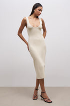 Scoop Neck Knit Midi Dress - Cream