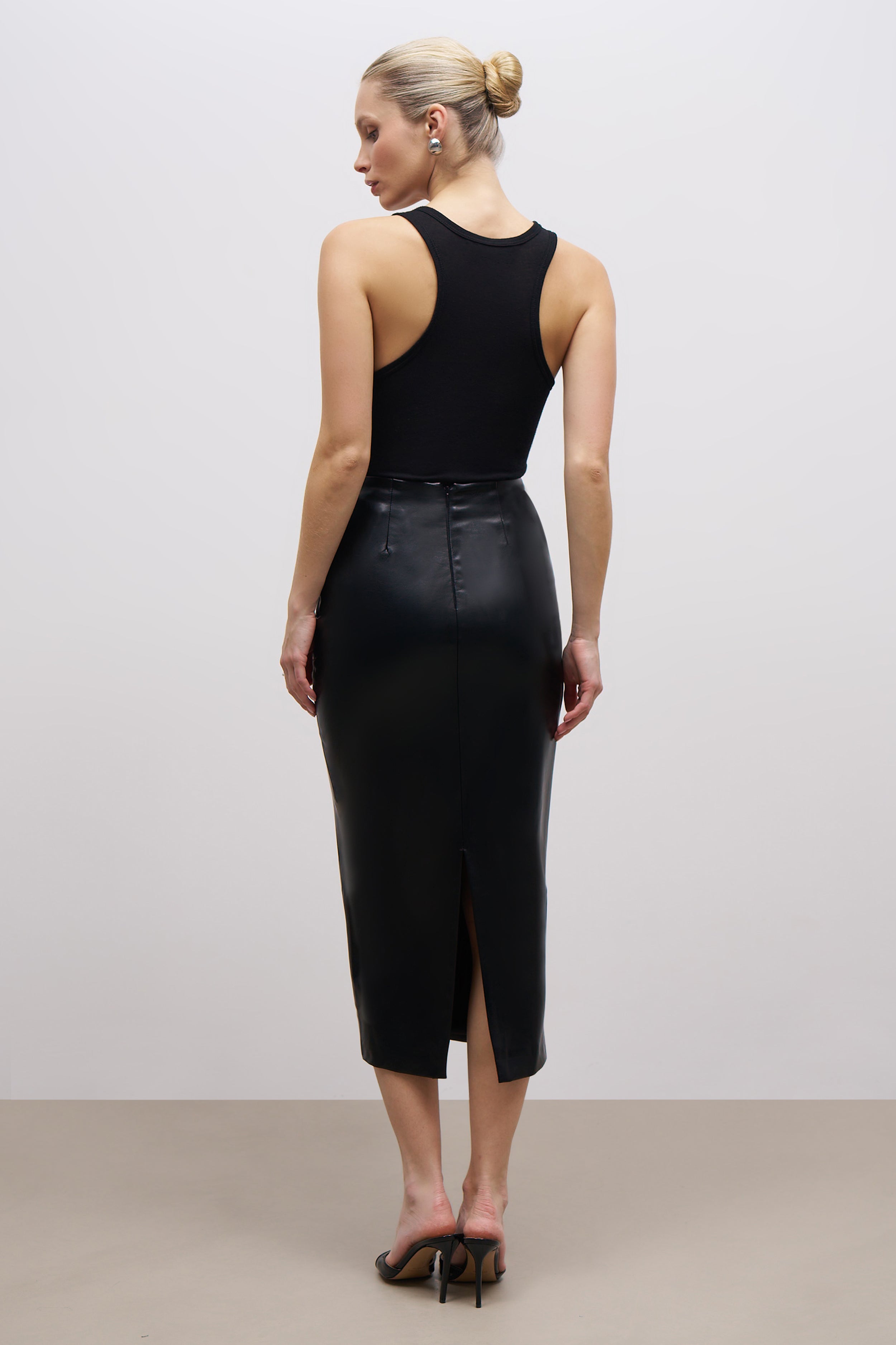 Leather Pencil Midi Skirt - Black