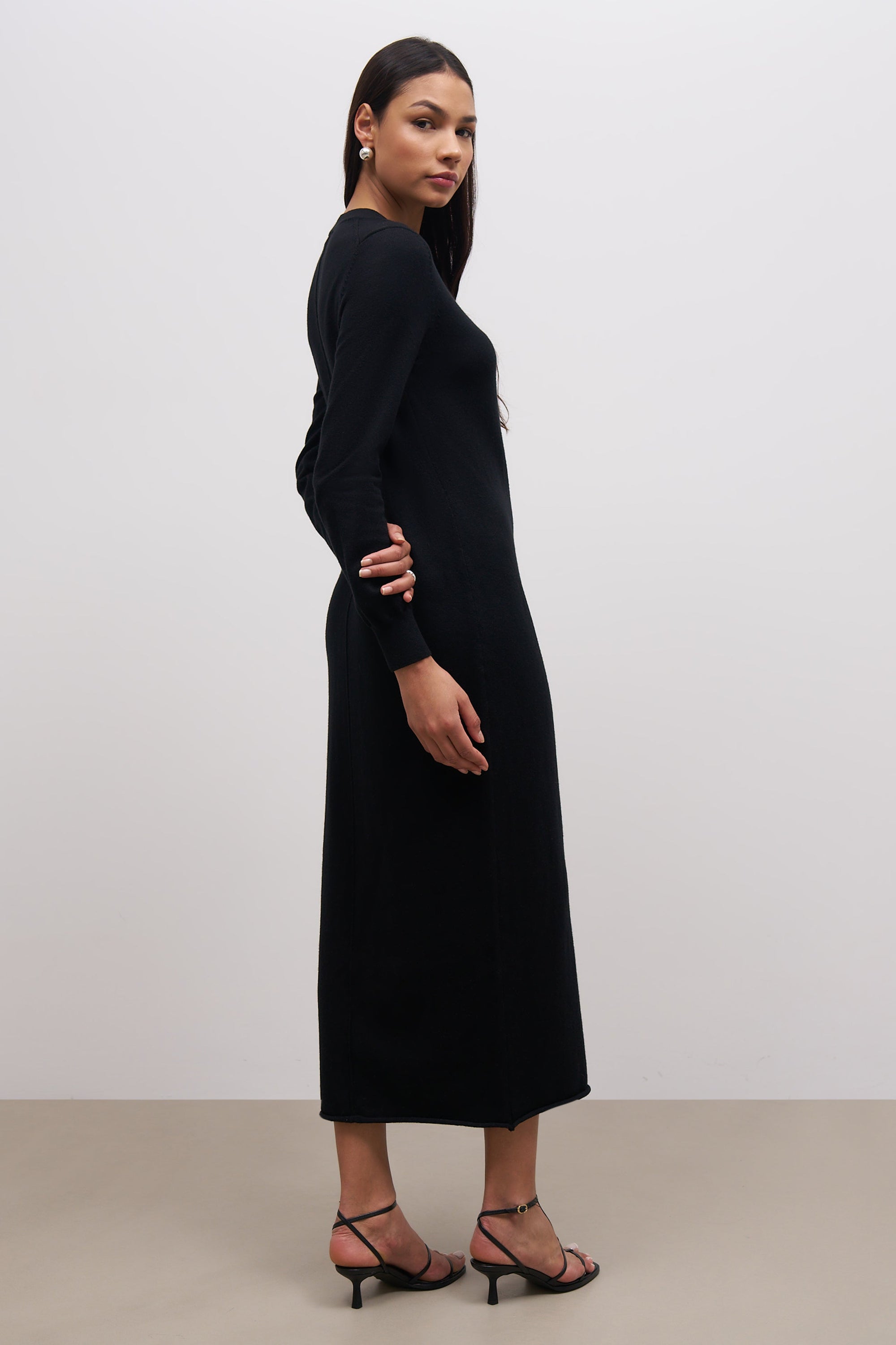 Cashmere Blend Column Maxi Dress - Black