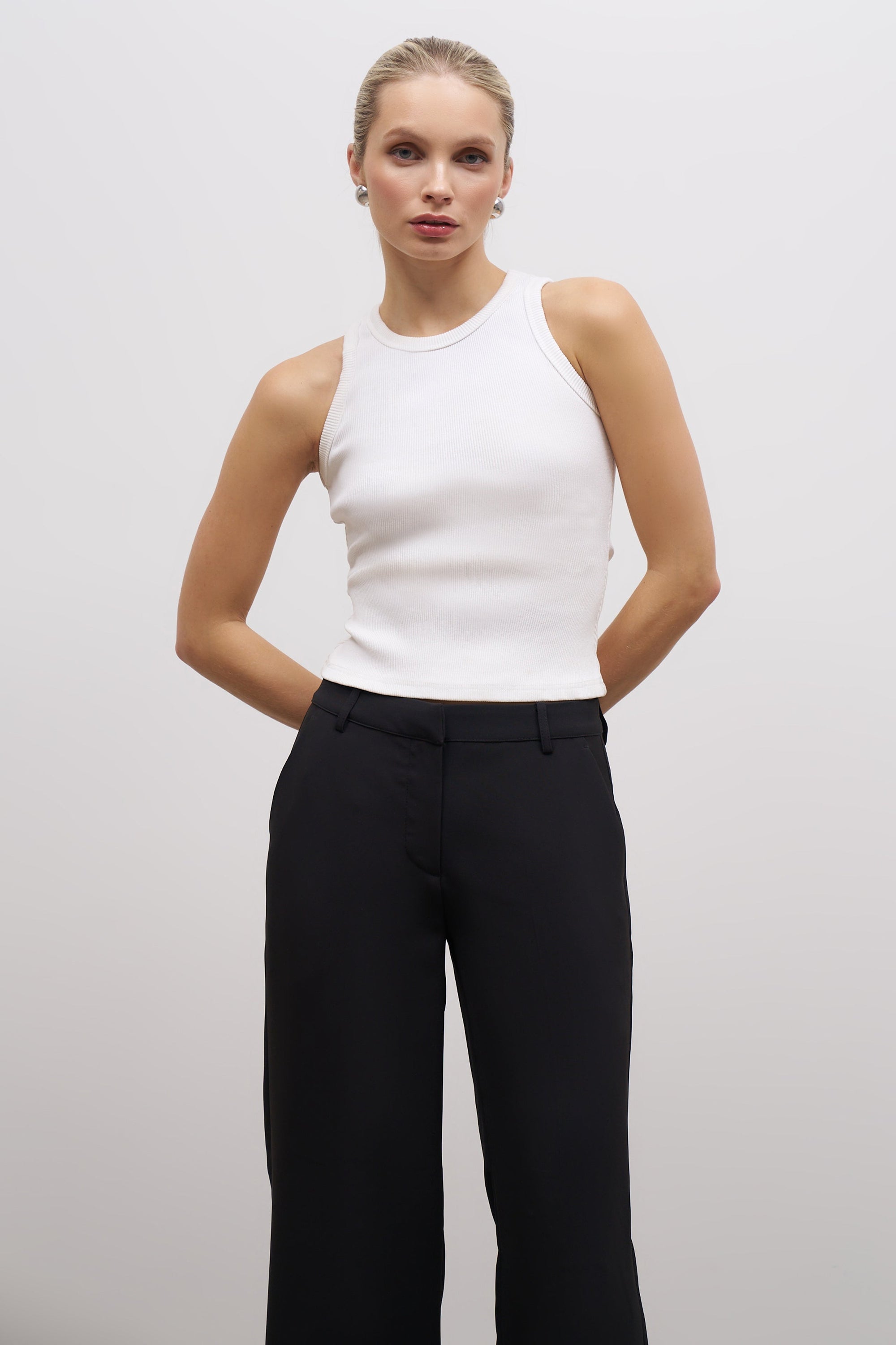 Heavy Ribbed Racer Top - Ivory