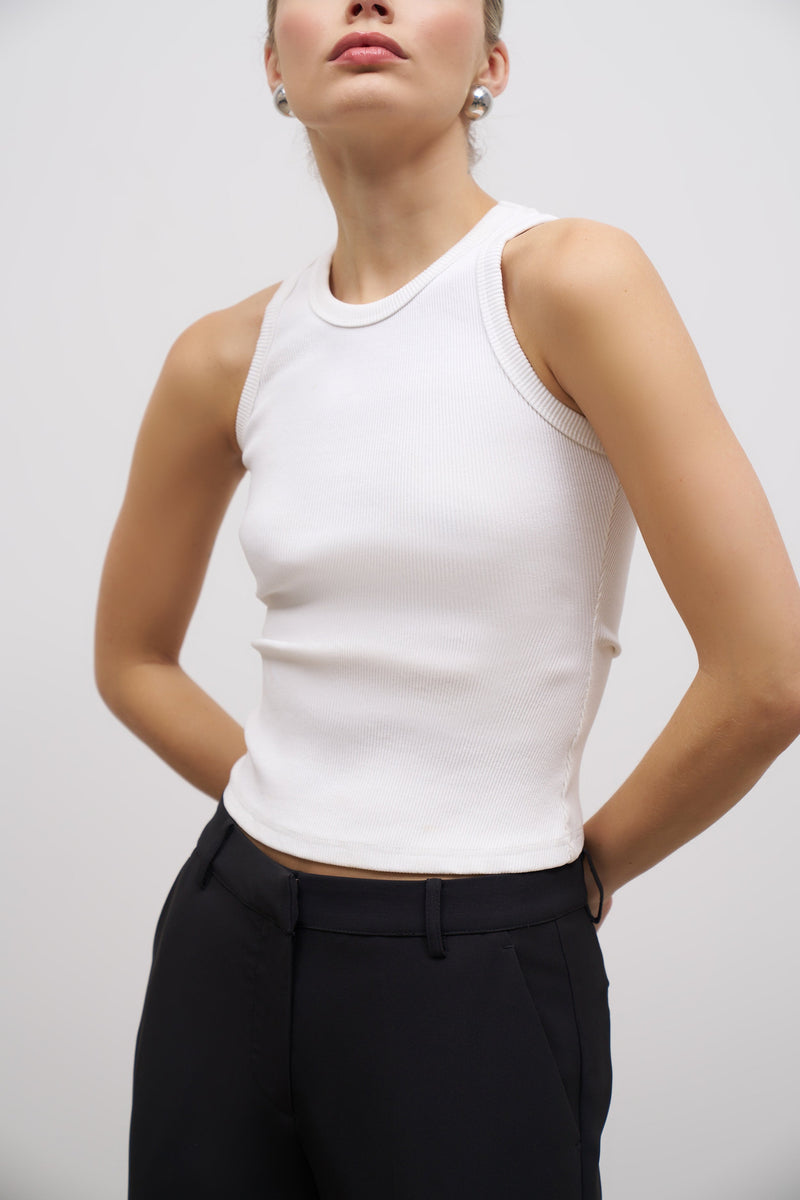 Heavy Ribbed Racer Top - Ivory