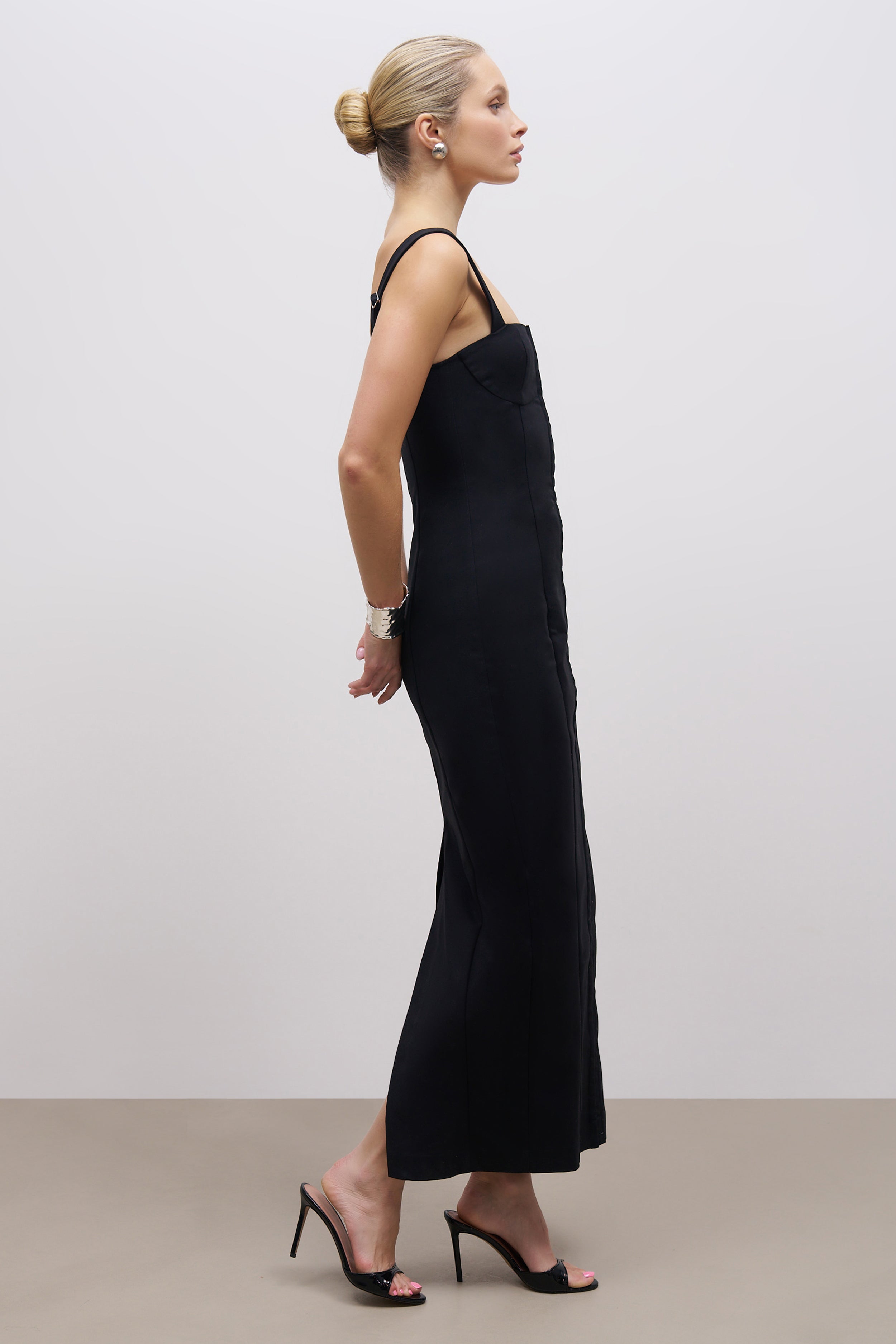 Square Neck Corset Maxi Dress - Black