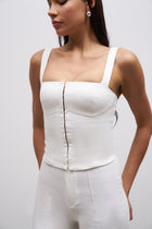 Square Neck Hook & Eye Corset - Ivory