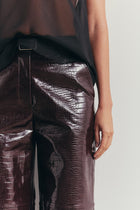 Croc Embossed Leather Wide Leg Trousers - Oxblood