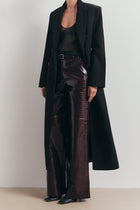Croc Embossed Leather Wide Leg Trousers - Oxblood