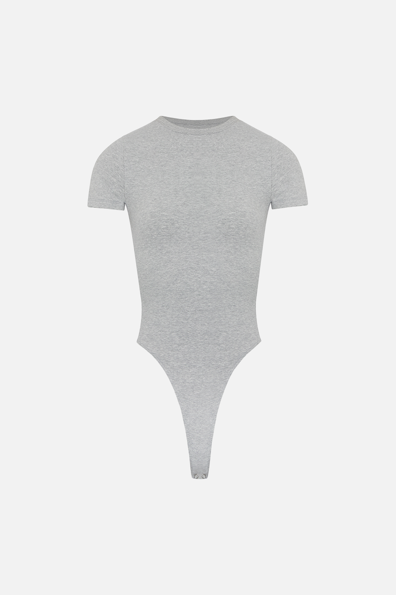 Cotton T Shirt Bodysuit - Grey Marl