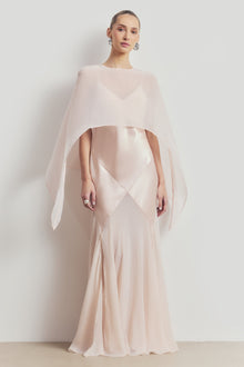 Sheer Chiffon Curved Hem Cape - Blush