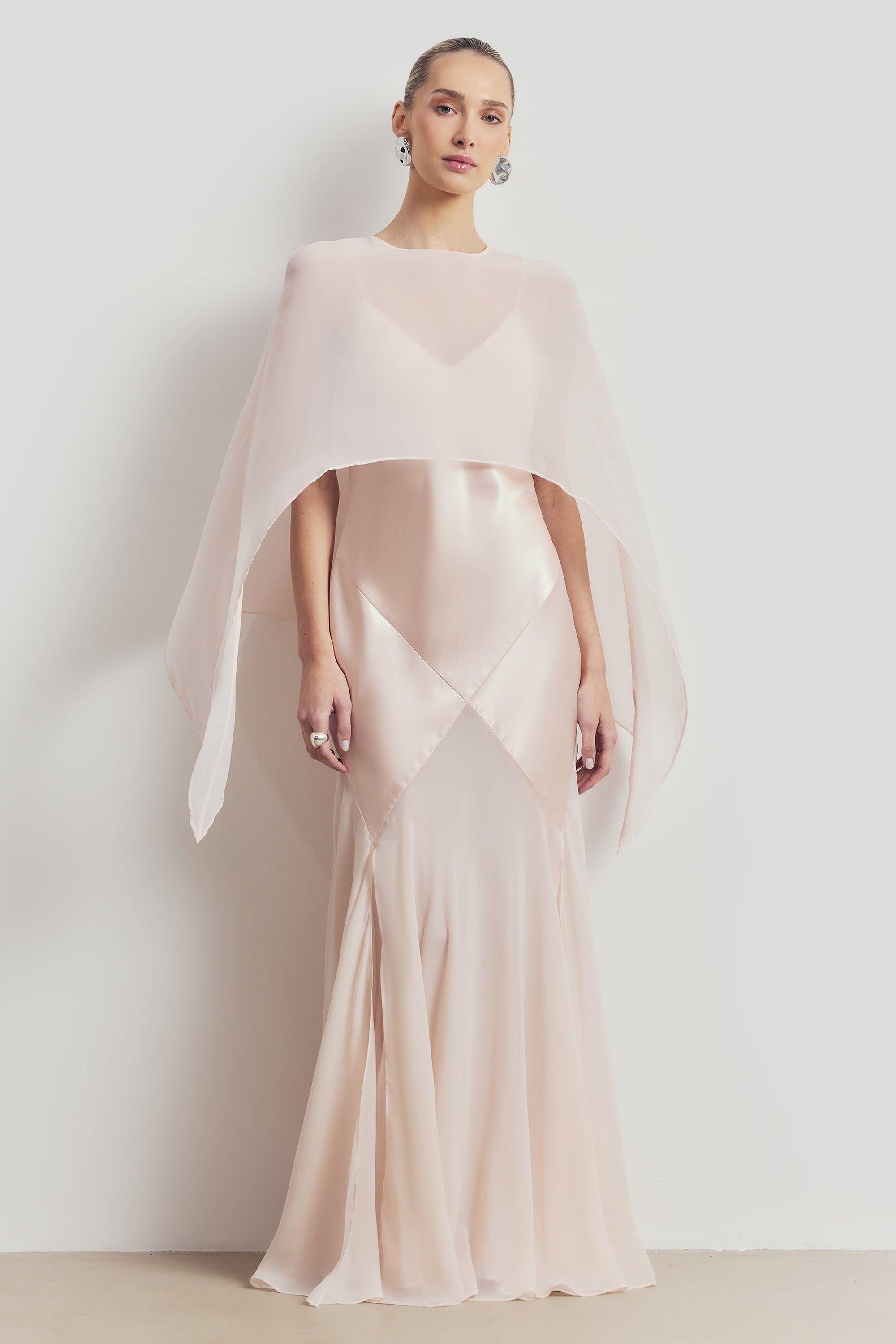 Plunging Satin Handkerchief Hem Gown - Blossom