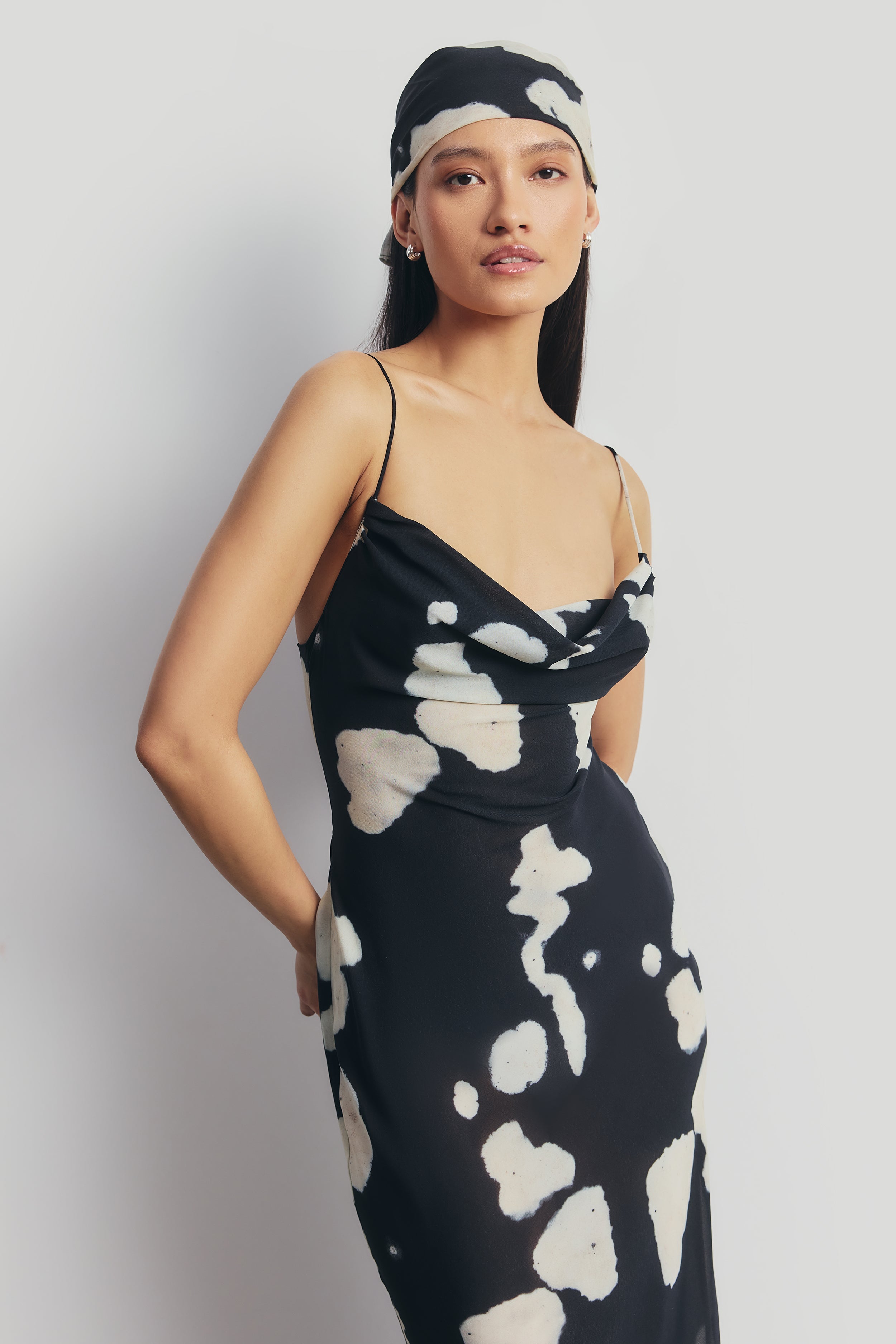 Chiffon Cowl Camisole Maxi Dress - Abstract Pebble