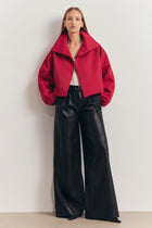 Cropped Funnel Neck Open Jacket - Scarlet