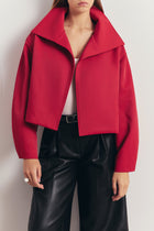 Cropped Funnel Neck Open Jacket - Scarlet