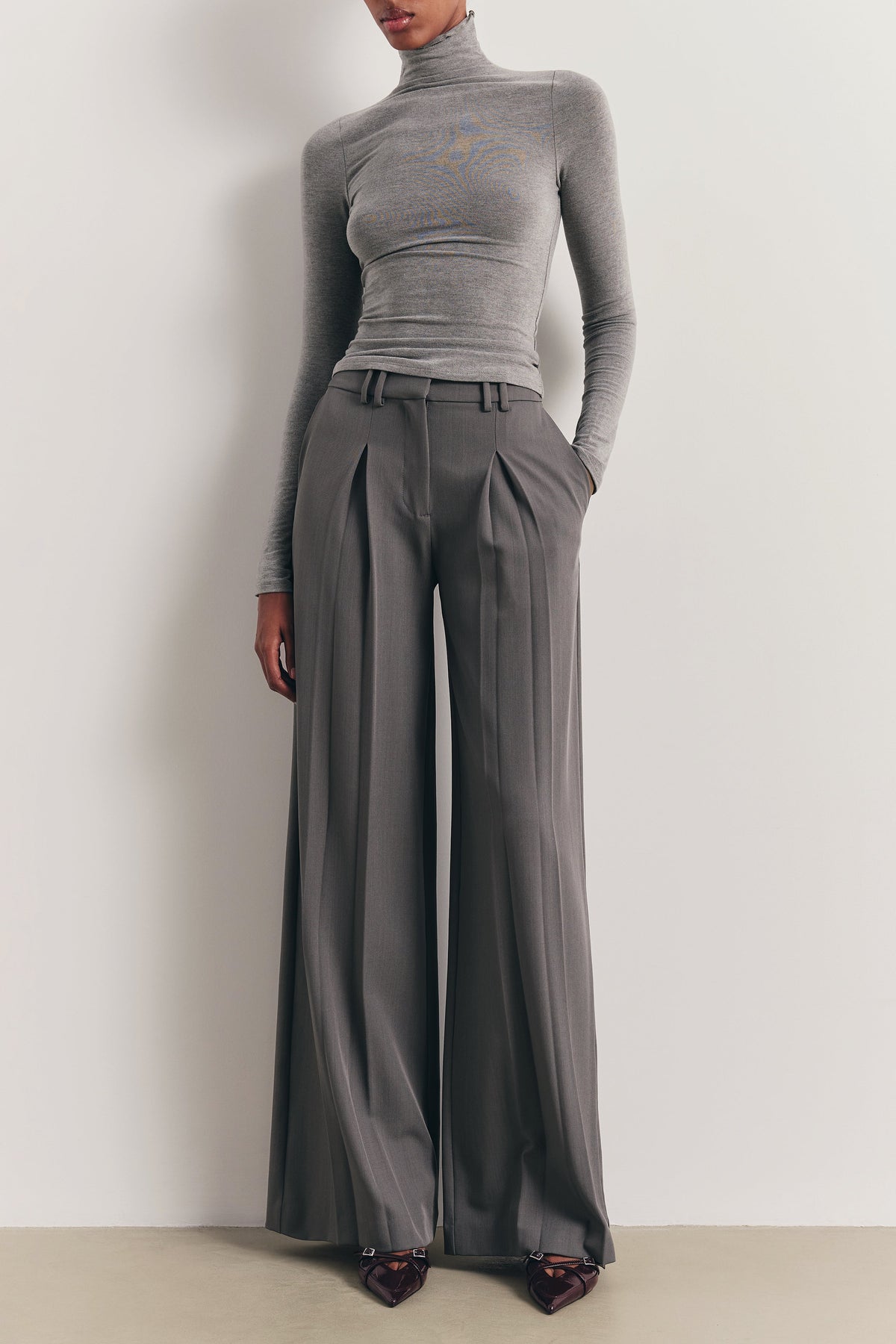 Box Pleat Tailored Wide Leg Trousers - Slate