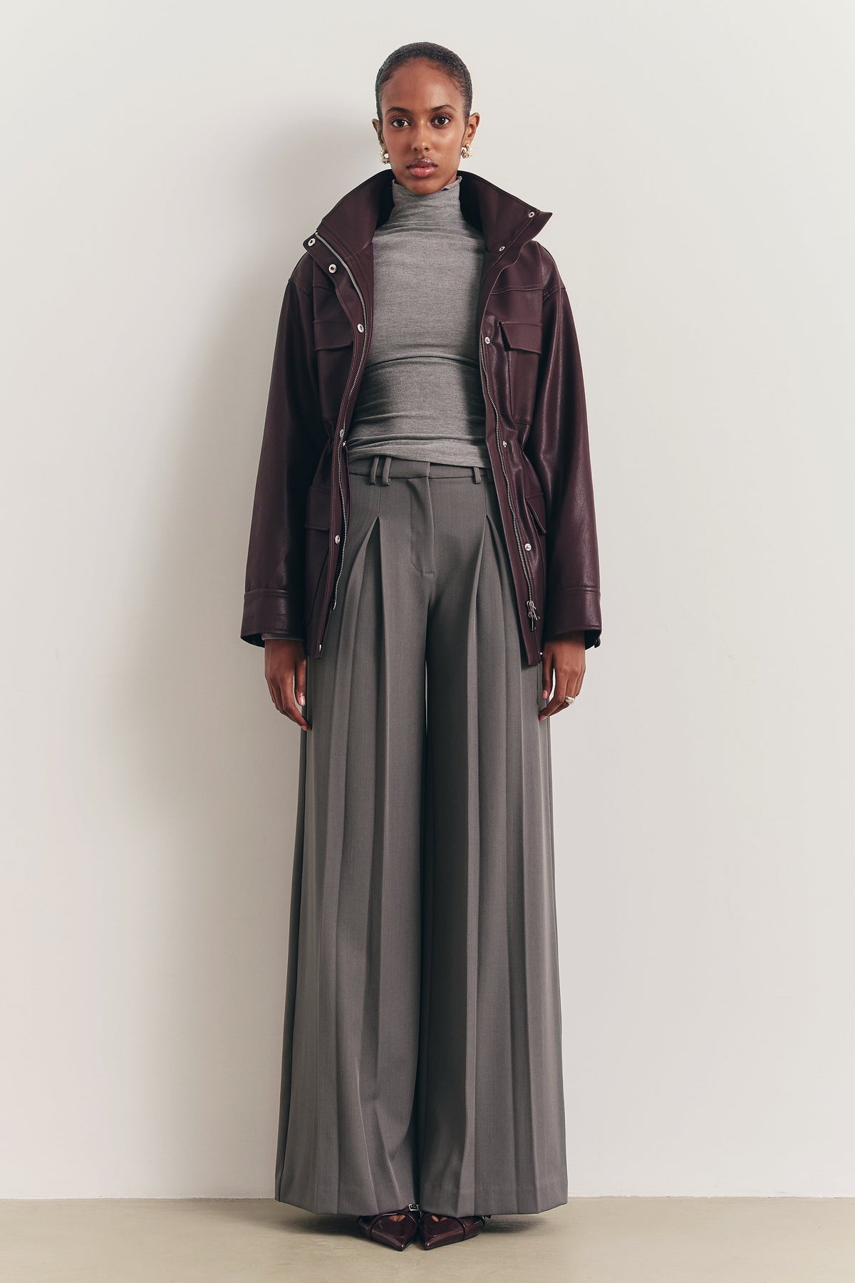 Box Pleat Tailored Wide Leg Trousers - Slate