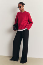 Relaxed Dropped Shoulder Crew Neck Jumper - Scarlet