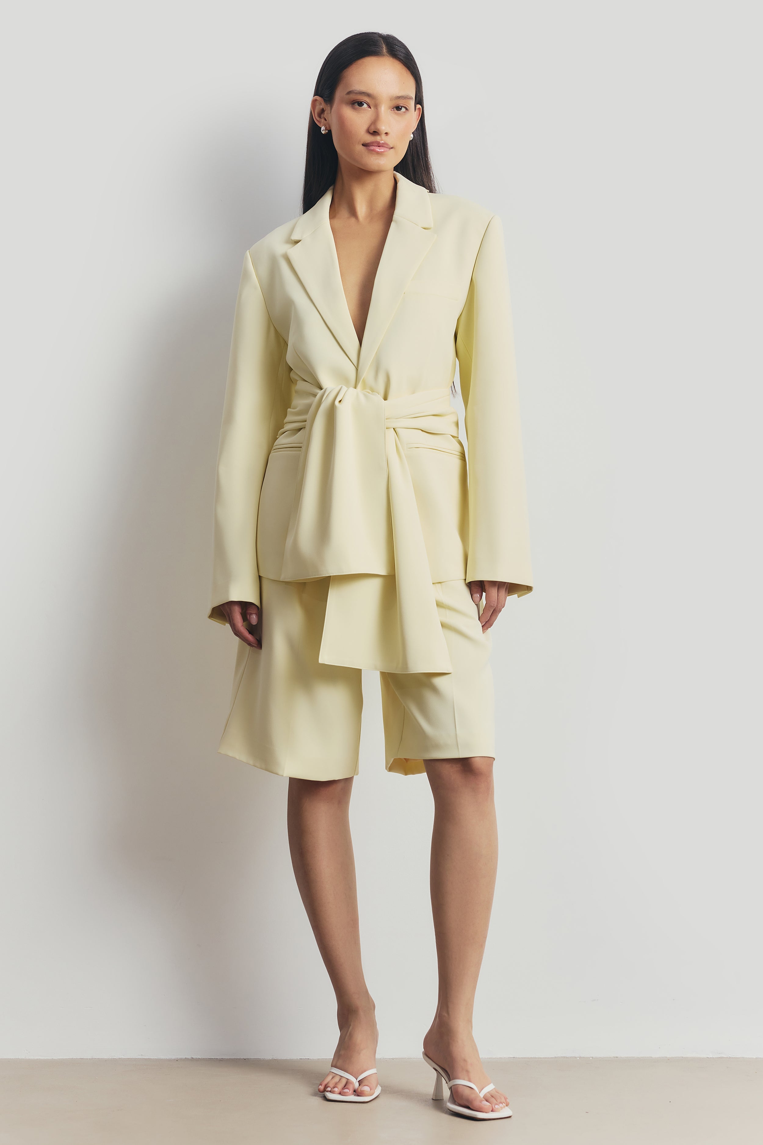 Tailored Dropped Waist Longline Shorts - Buttermilk