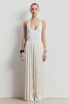 Pleated Satin Palazzo Trousers - Cream