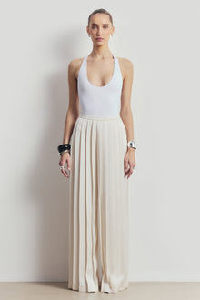 Pleated Satin Palazzo Trousers - Cream