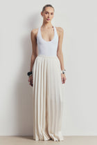 Pleated Satin Palazzo Trousers - Cream