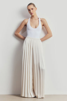 Pleated Satin Palazzo Trousers - Cream