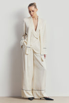 Pleated Jacquard Wide Leg Trousers - Cream