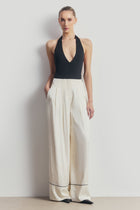 Pleated Jacquard Wide Leg Trousers - Cream