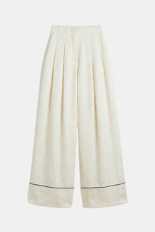 Pleated Jacquard Wide Leg Trousers - Cream