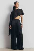 Pleated Satin Palazzo Trousers - Black
