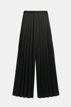 Pleated Satin Palazzo Trousers - Black
