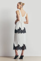 Lace Hem Column Maxi Skirt - White