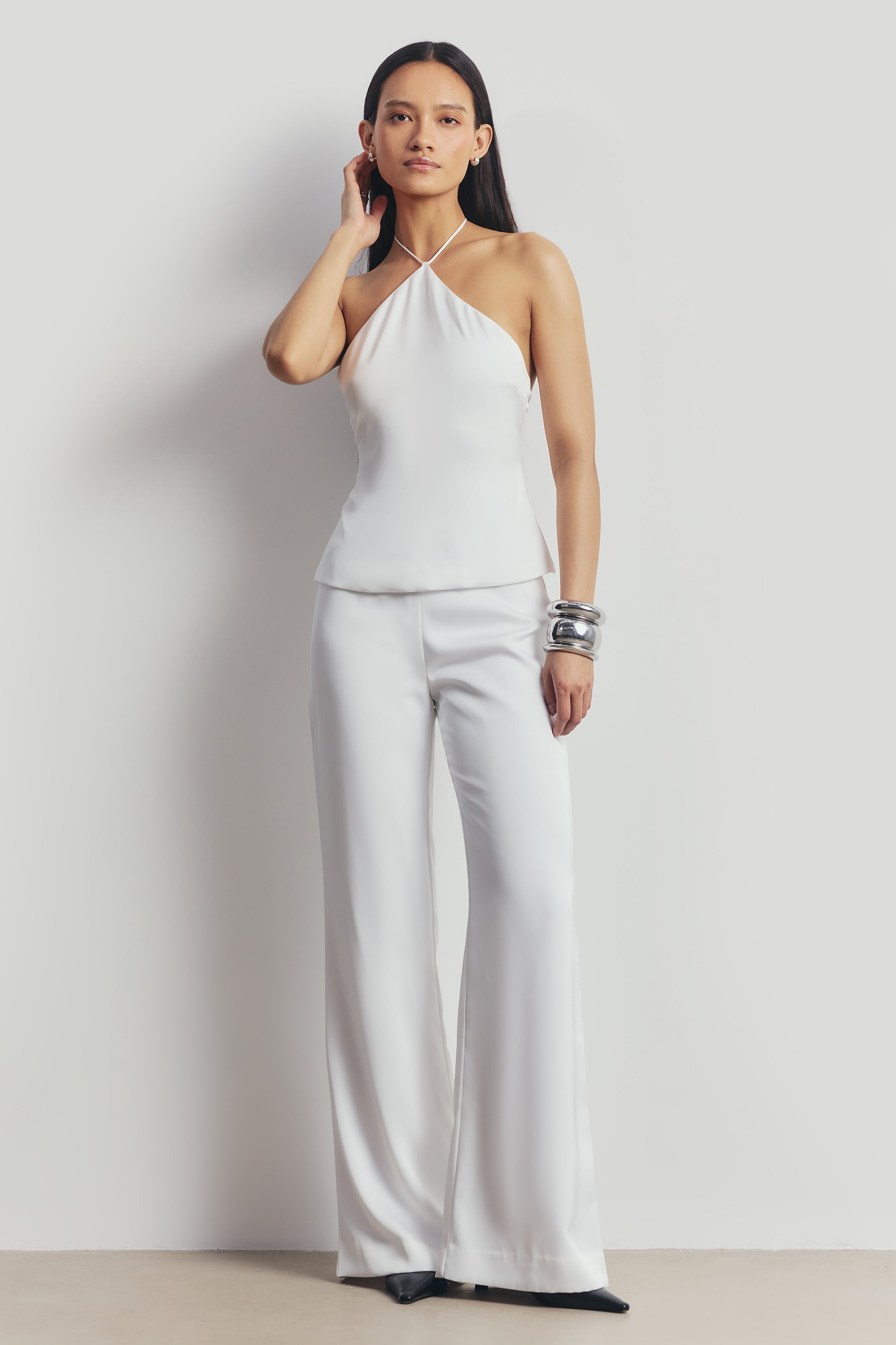 Tailored Satin Wide Leg Trousers - White