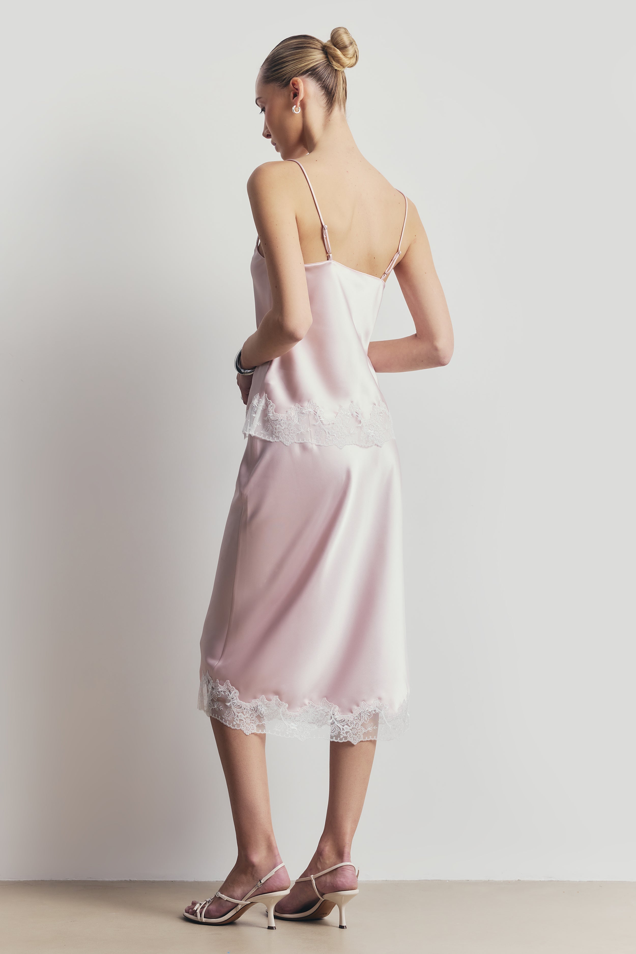 Satin Lace Detail Camisole - Blush/White