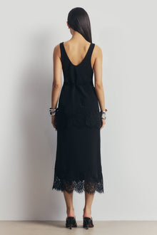 Lace Hem Column Maxi Skirt - Black