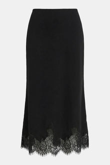 Lace Hem Column Maxi Skirt - Black