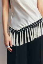Satin Cowl Neck Tassel Hem Top - Cream