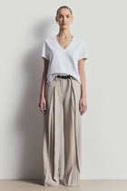 Box Pleat Tailored Wide Leg Trousers - Stone