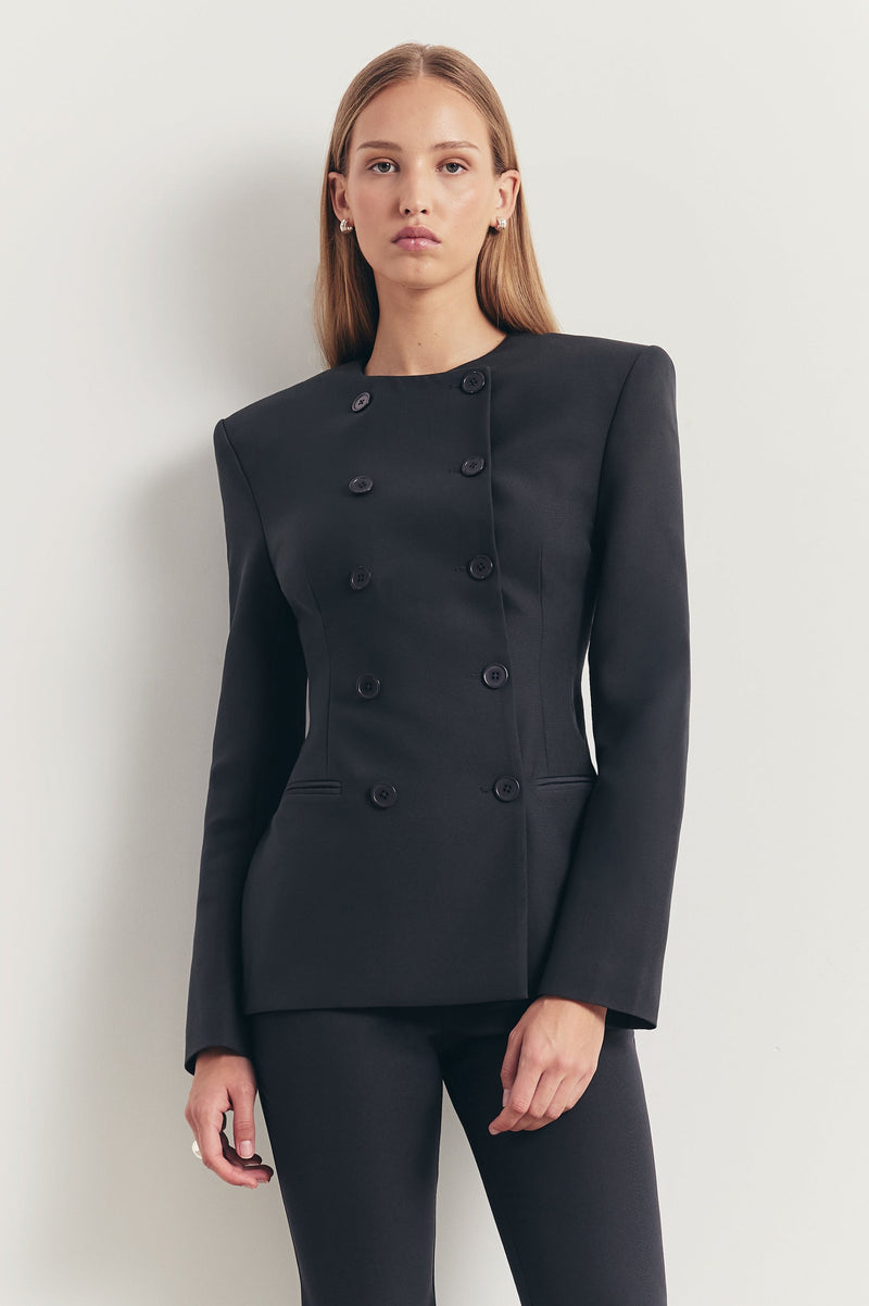 Tailored Collarless Blazer - Petrol