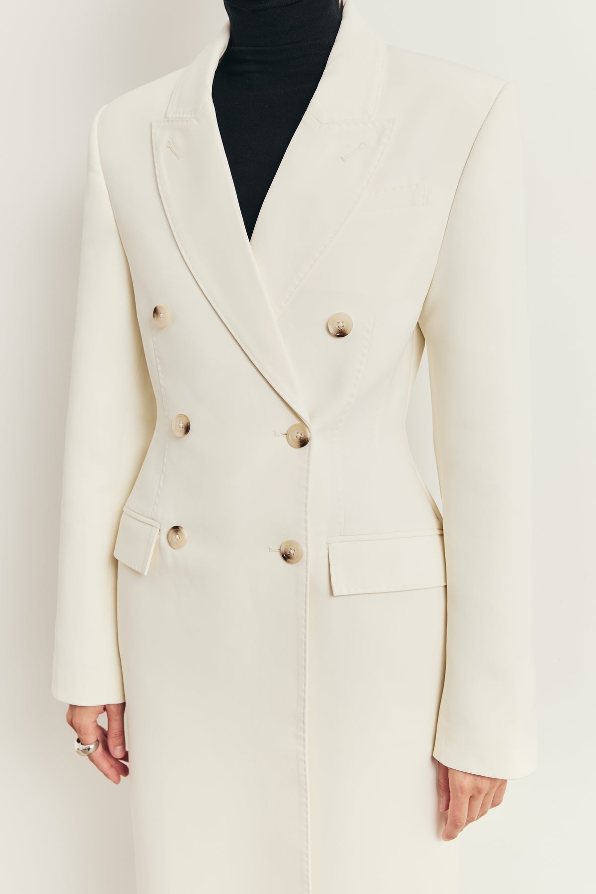Structured Double Breasted Hourglass Coat - Cream