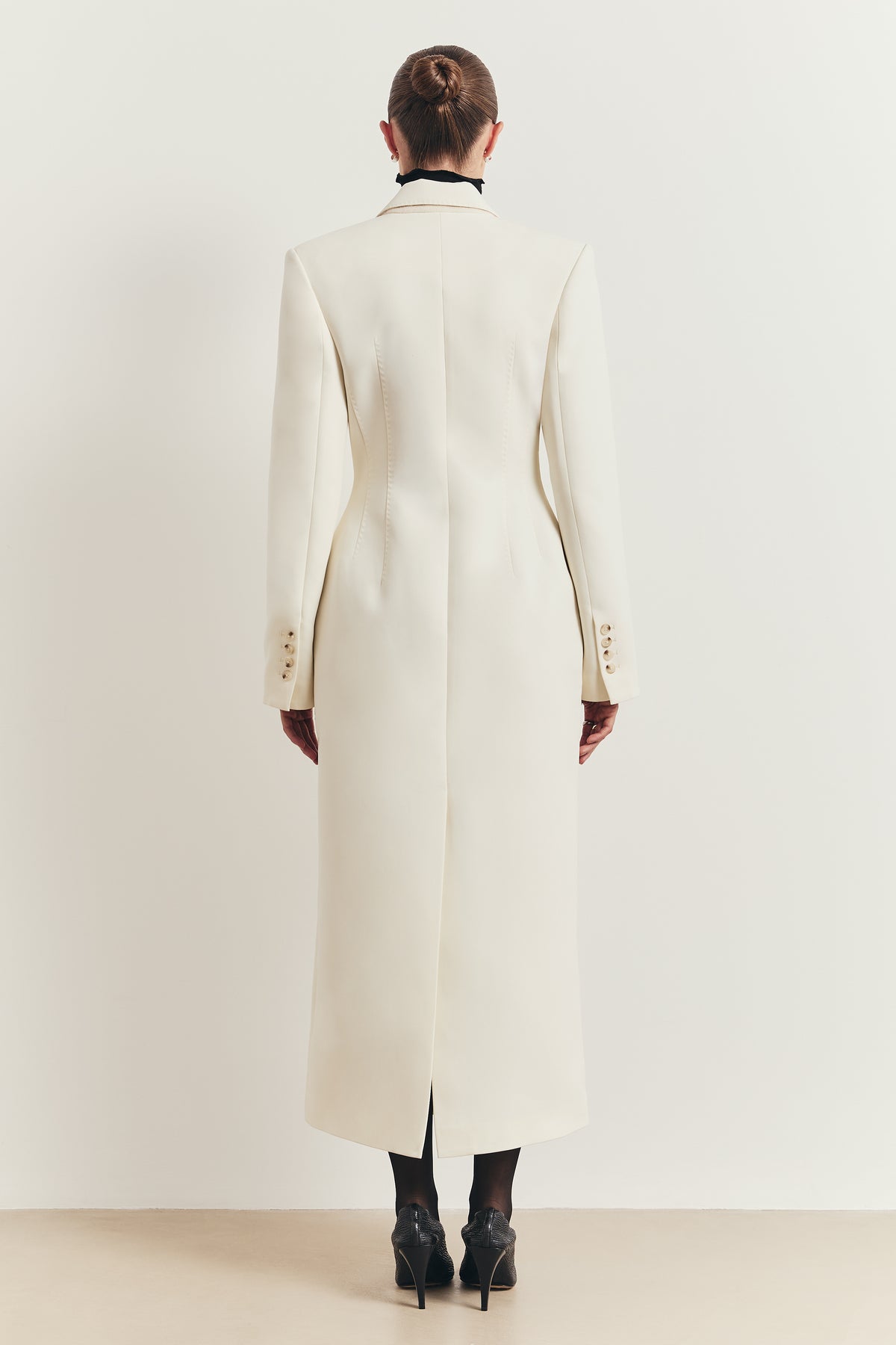 Structured Double Breasted Hourglass Coat - Cream