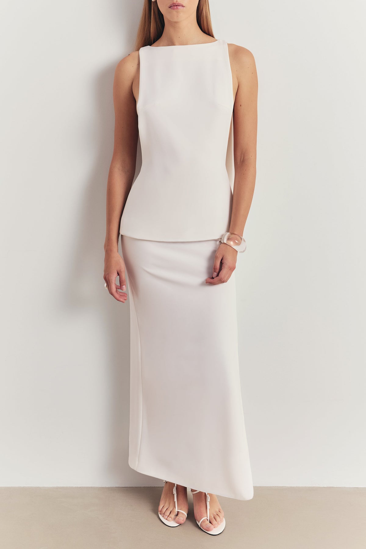 Clean Cut Backless Boat Neck Top - White