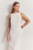 Clean Cut Backless Boat Neck Top - White