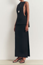 Clean Cut Column Maxi Skirt with Slit - Black