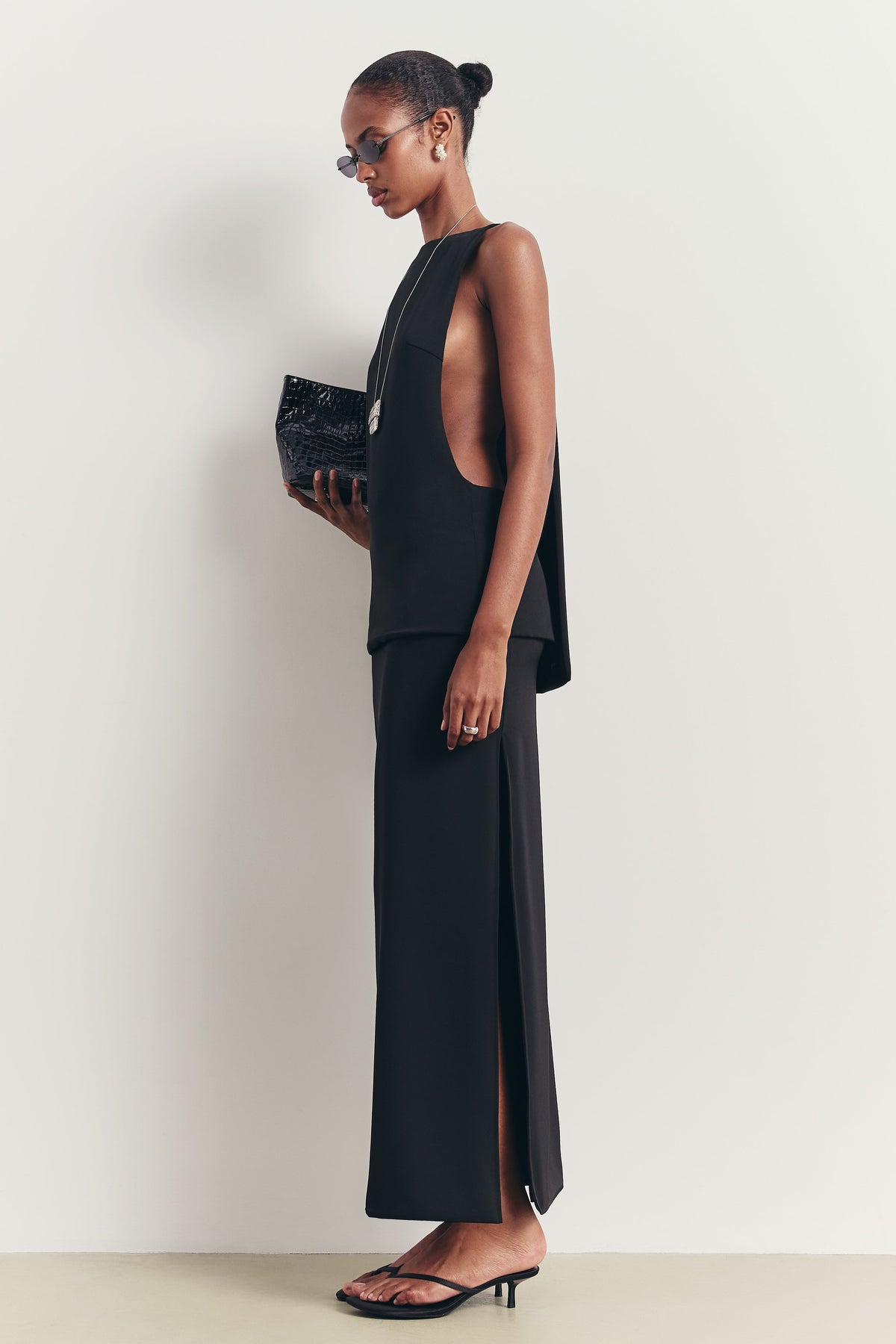Clean Cut Backless Boat Neck Top - Black