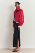 Cropped Funnel Neck Open Jacket - Scarlet