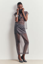 Sheer Organza Column Midi Skirt - Slate
