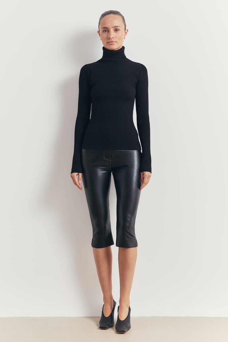 Tailored Leather Capri Leggings - Black