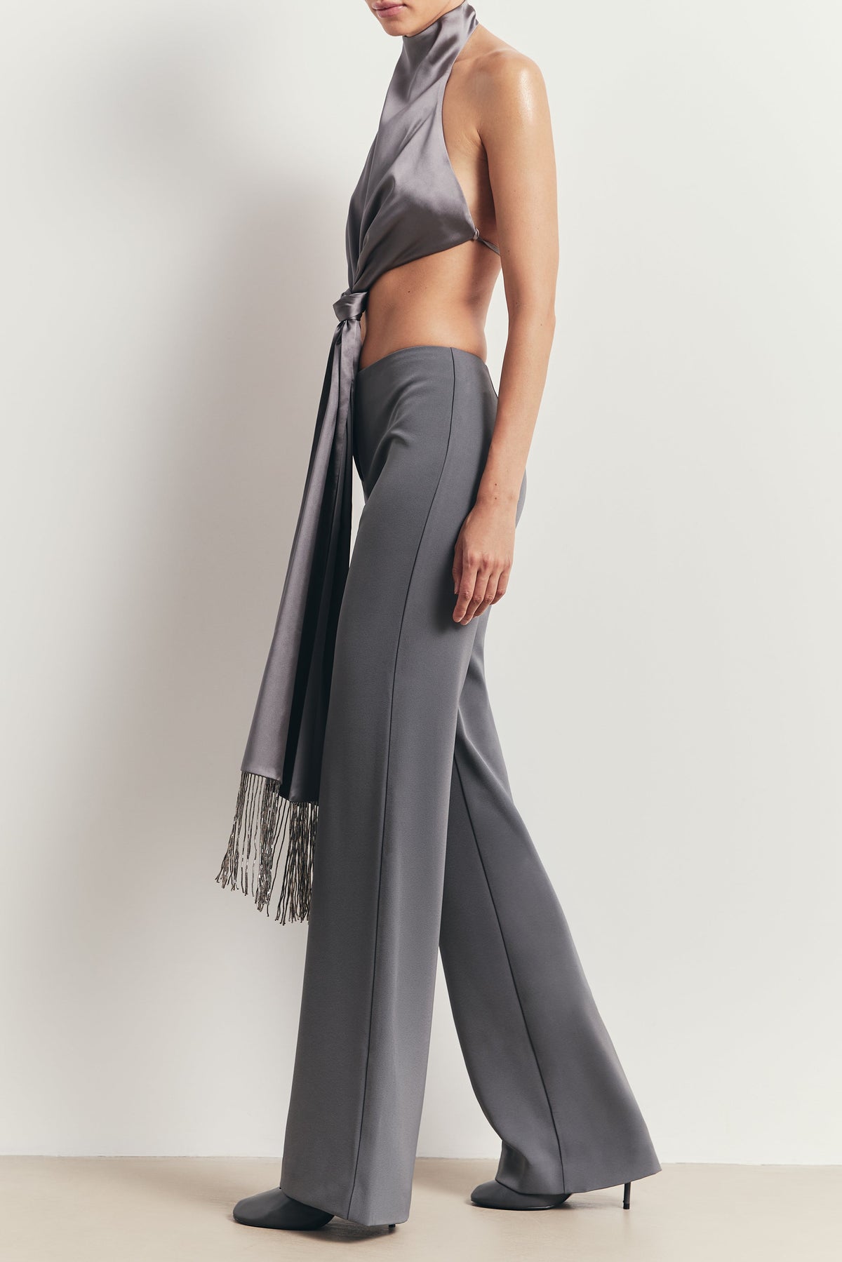 Clean Cut Low Rise Straight Leg Trousers - Slate
