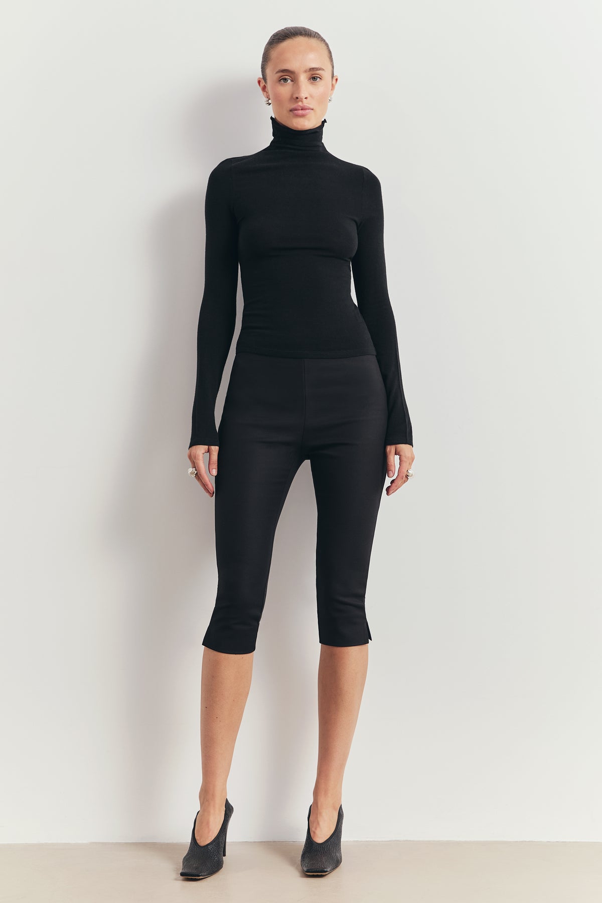 High Neck Longsleeve Top - Black